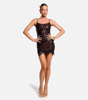 Public Desire Dark Brown Strappy Sequin Mini Dress