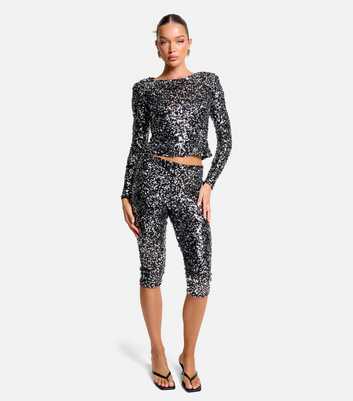 Public Desire Black Sequin Long Sleeve Top