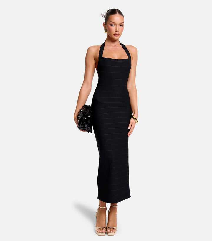 Public Desire Black Halter Neck Bandage Midi Dress