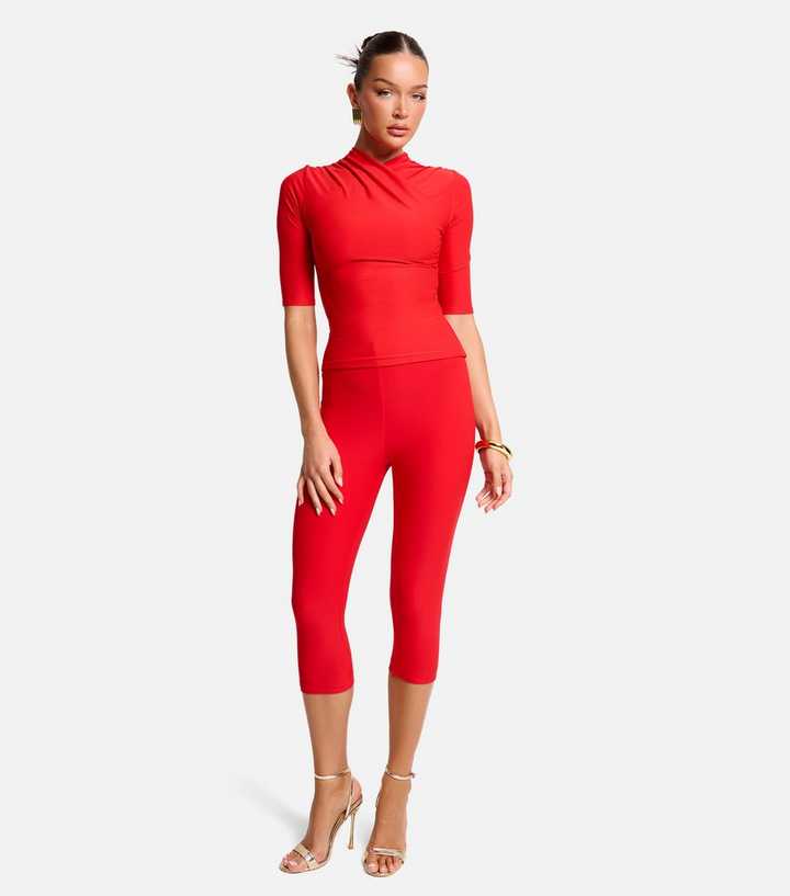 Public Desire Bright Red Ruched Neck Slinky Top