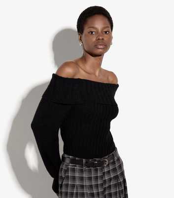 Apricot Black Bardot Knitted Jumper
