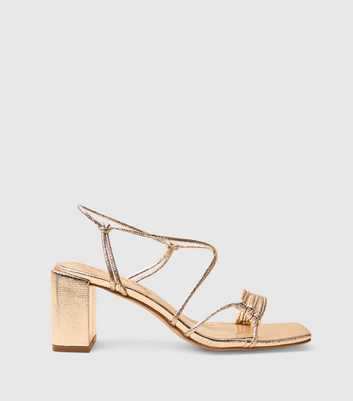 Public Desire Gold Faux Leather Knotted Block Heel Sandals