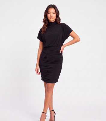 Gini London Black Batwing Ruched Skirt Mini Dress