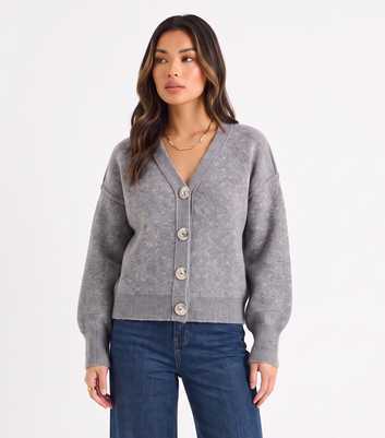 Gini London Dark Grey Polka Dot Button Through V Neck Cardigan