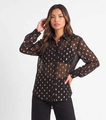 Gini London Black Chiffon Gold Jacquard Shirt