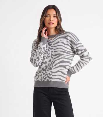 Gini London Dark Grey Contrast Zebra Print Jumper