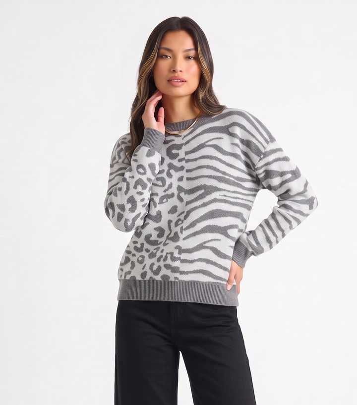 Gini London Dark Grey Contrast Zebra Print Jumper