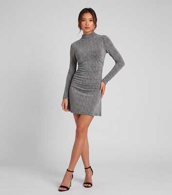 Gini London Mid Grey Embellished High Neck Mini Dress