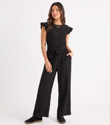 Gini London Black Crinkle Textured Sash Waist Tie Jumpsuit