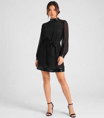 Gini London Black Sequin Embellished High Neck Mini Dress