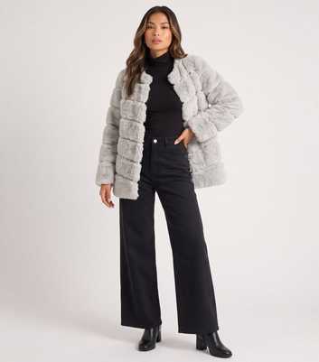 Gini London Silver Faux Fur Panelled Jacket