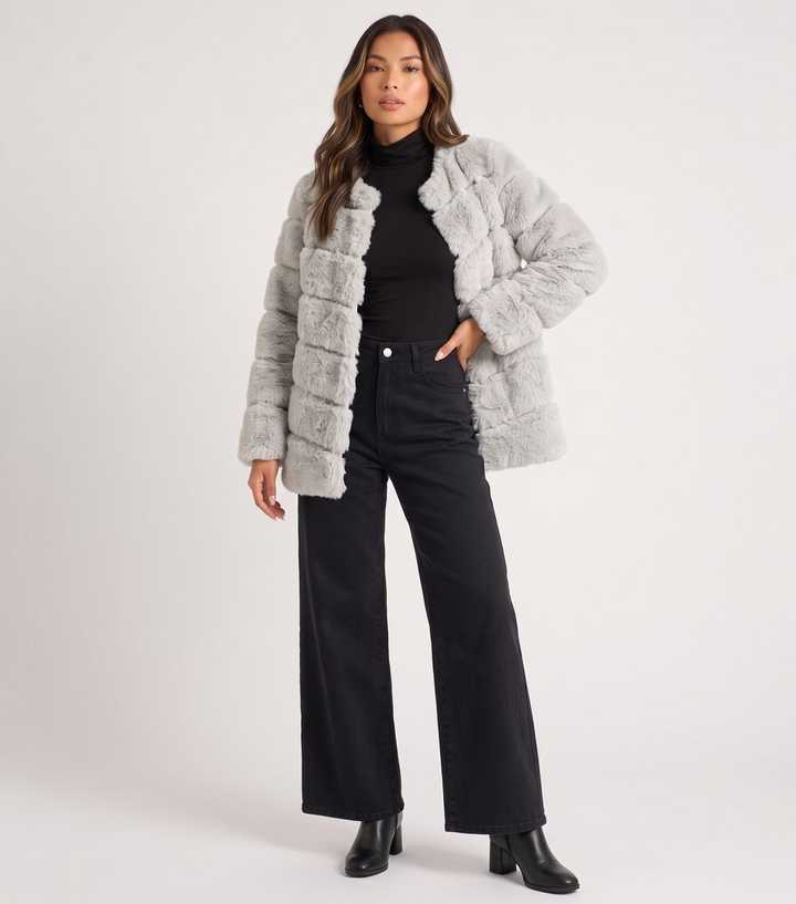 Gini London Silver Faux Fur Panelled Jacket
