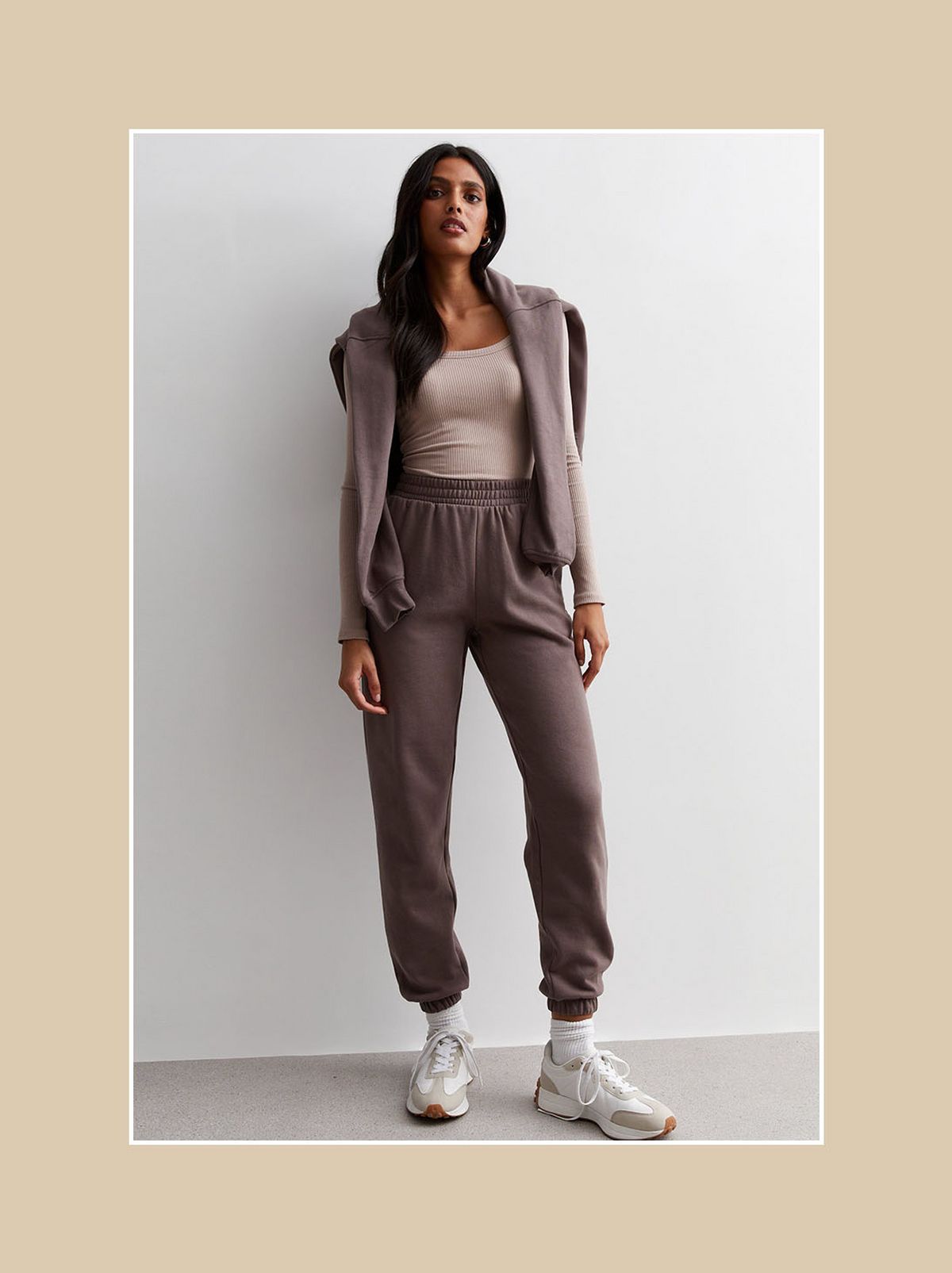 Taupe Womens Cuffed Joggers