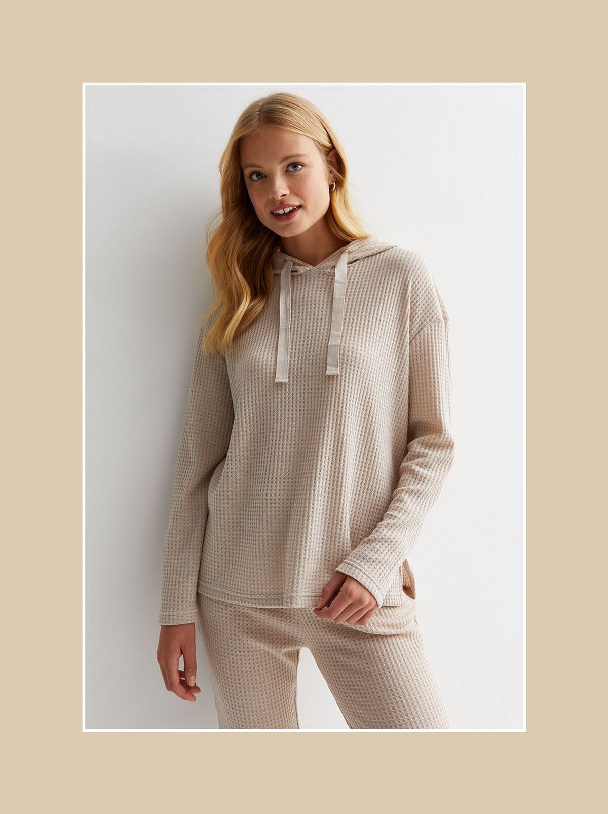Camel Ribbed Drawstring Hoodies