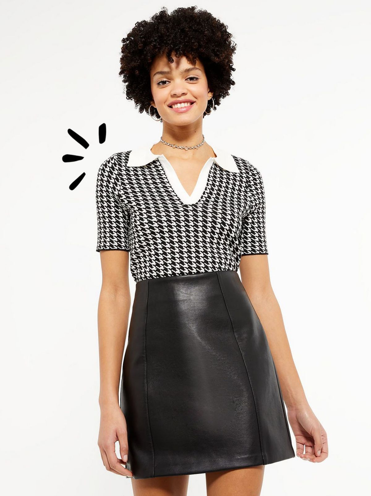black dogtooth collared jumper