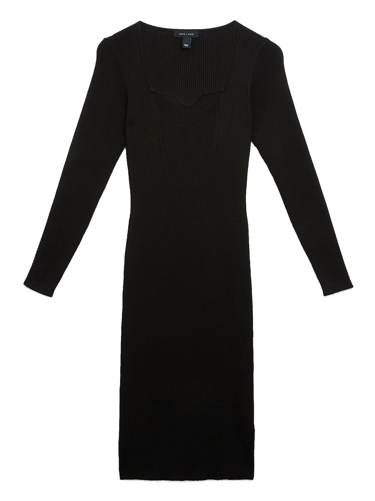 black knit sweetheart neck midi dress