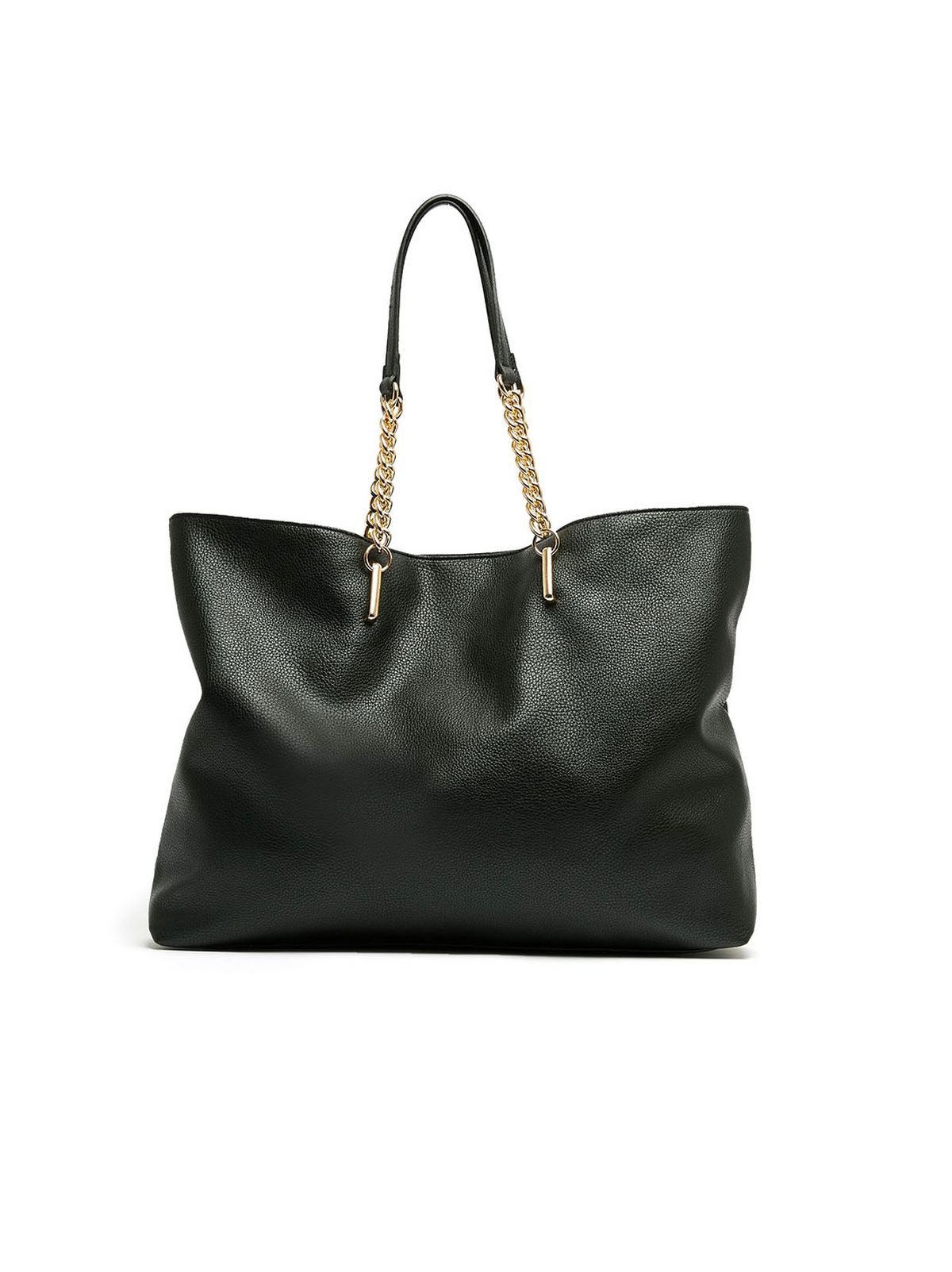 black leather-look chain strap slouch tote bag