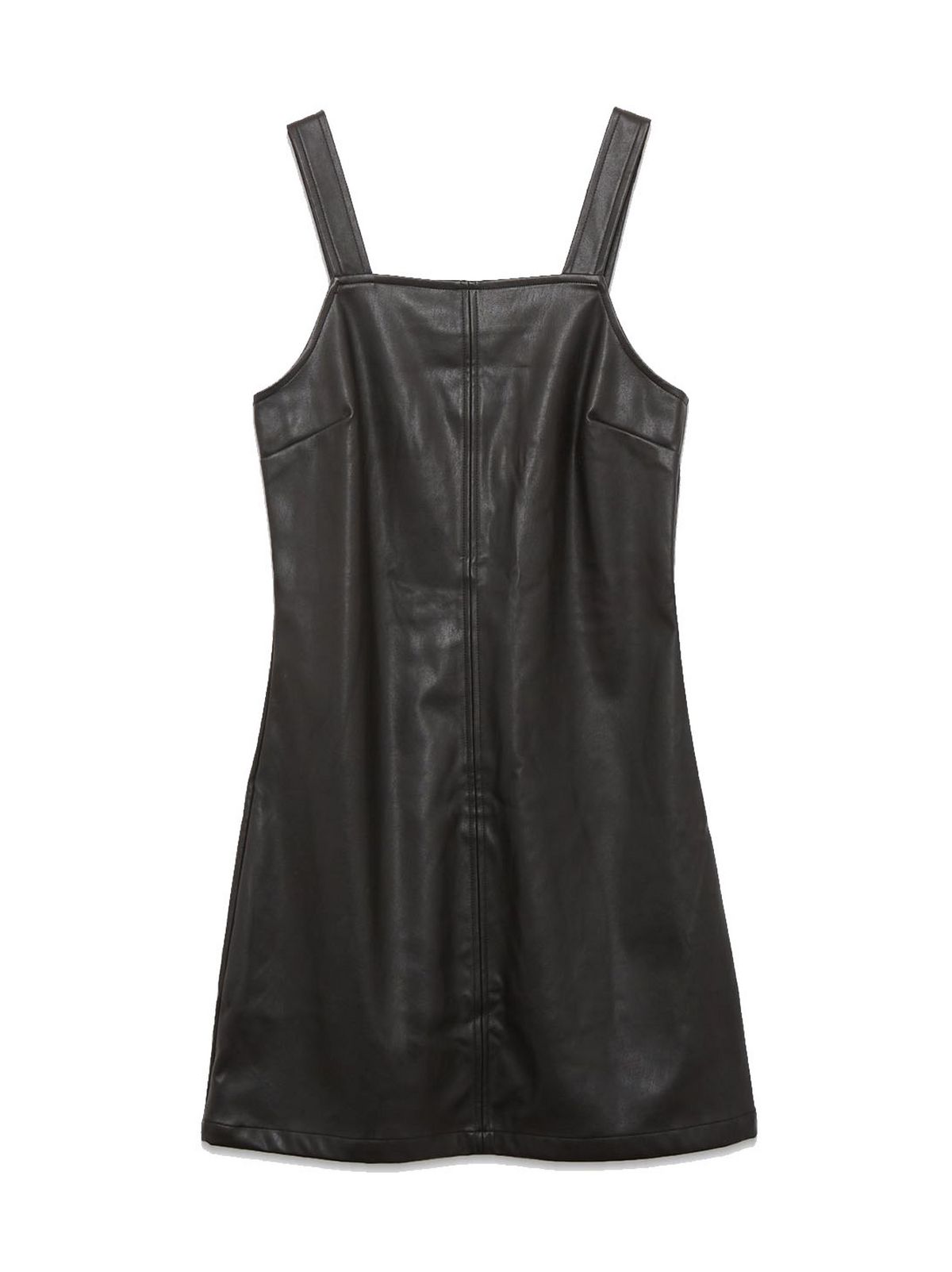 black leather-look mini pinafore dress