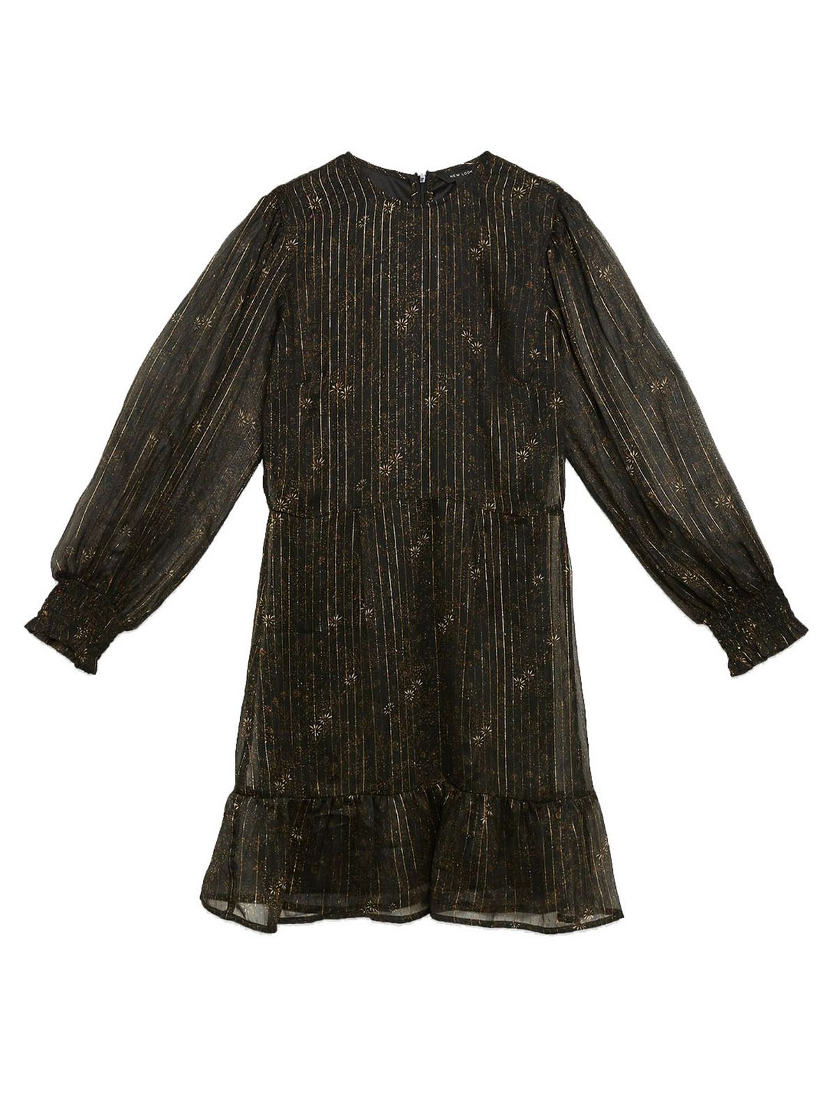 black metallic floral chiffon frill dress