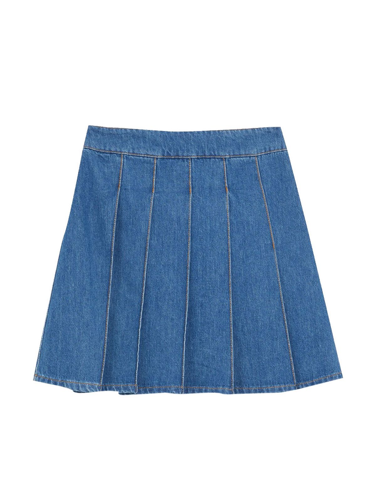 blue denim pleated tennis skirt