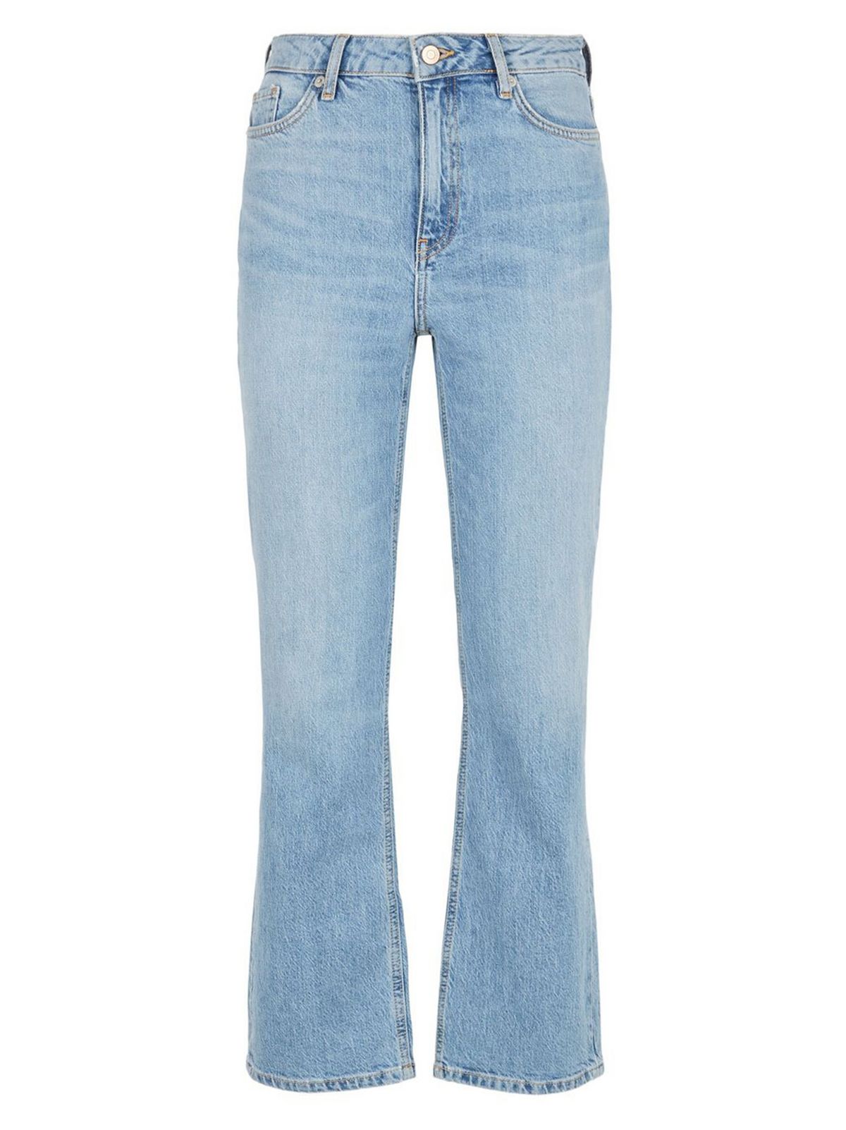 Blue High Rise Crop Kick Flare Jeans