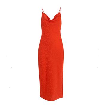 red satin slip dress