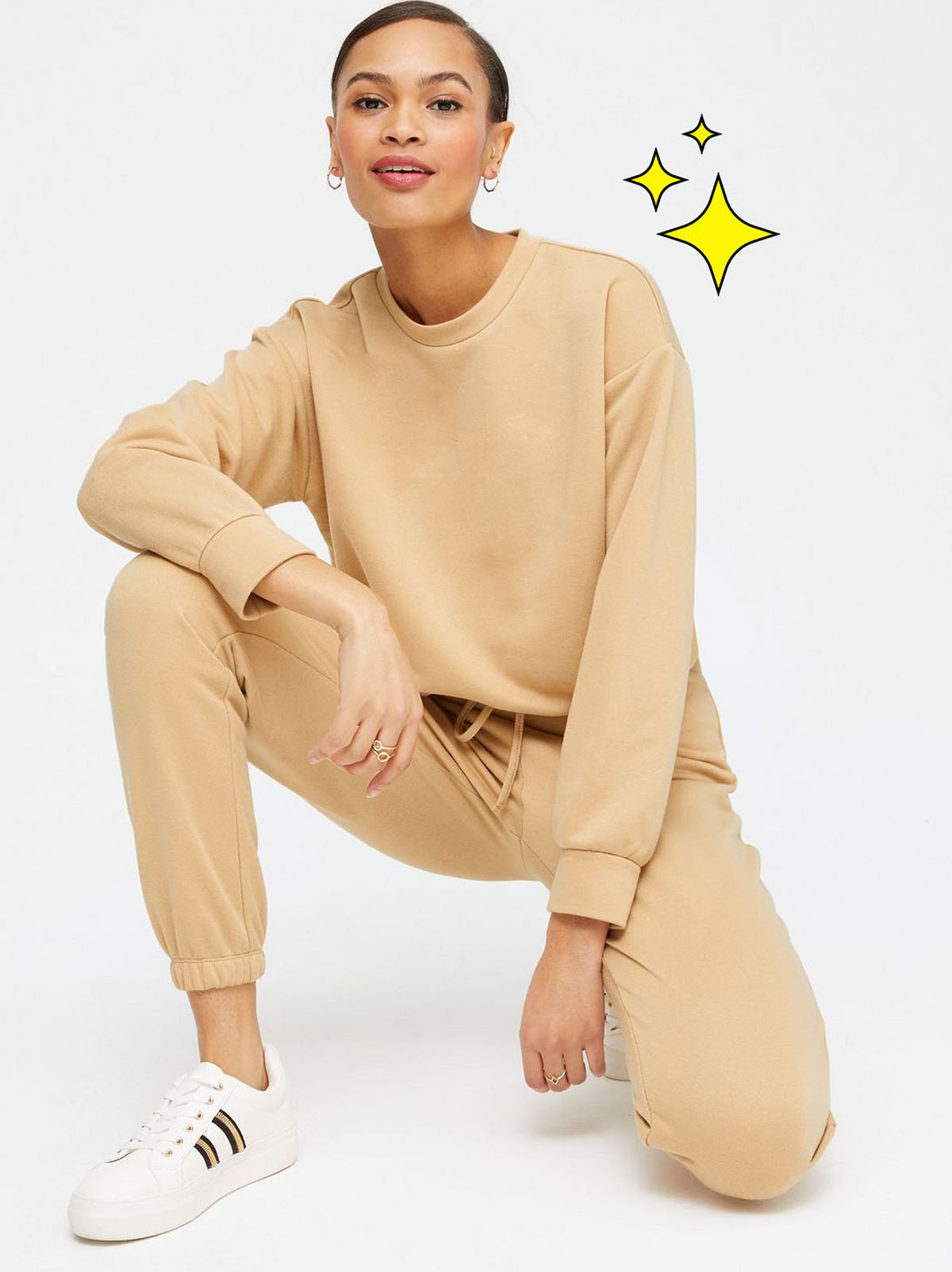 camel tie waist sweatshirt and joggers set