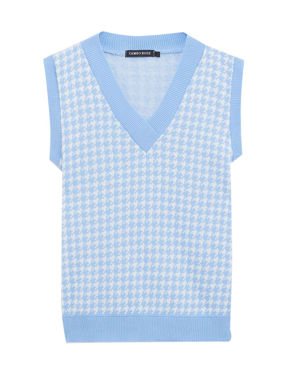cameo rose blue dogtooth sleeveless vest jumper