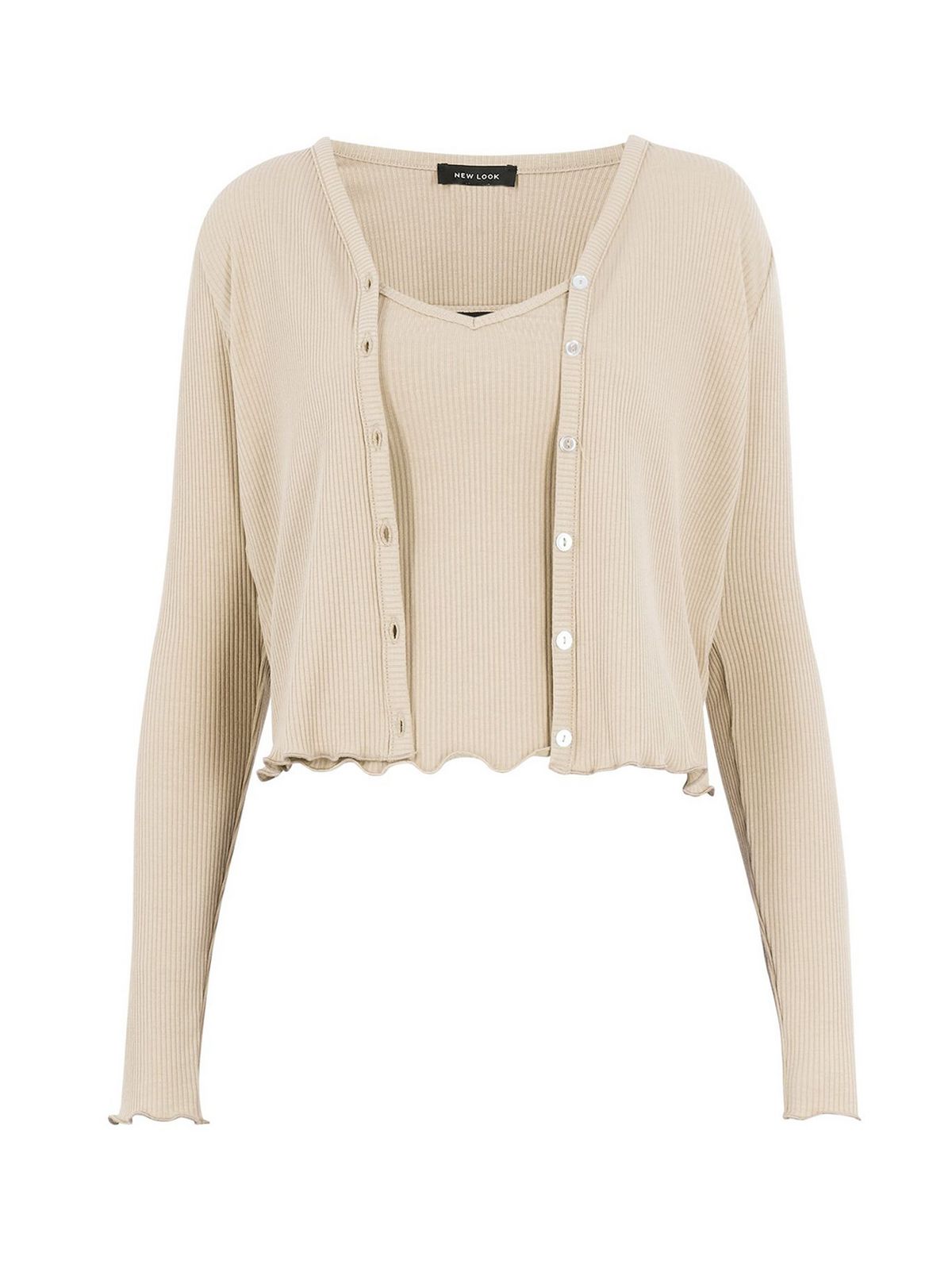 Cream Ribbed Cardigan and Cami Set