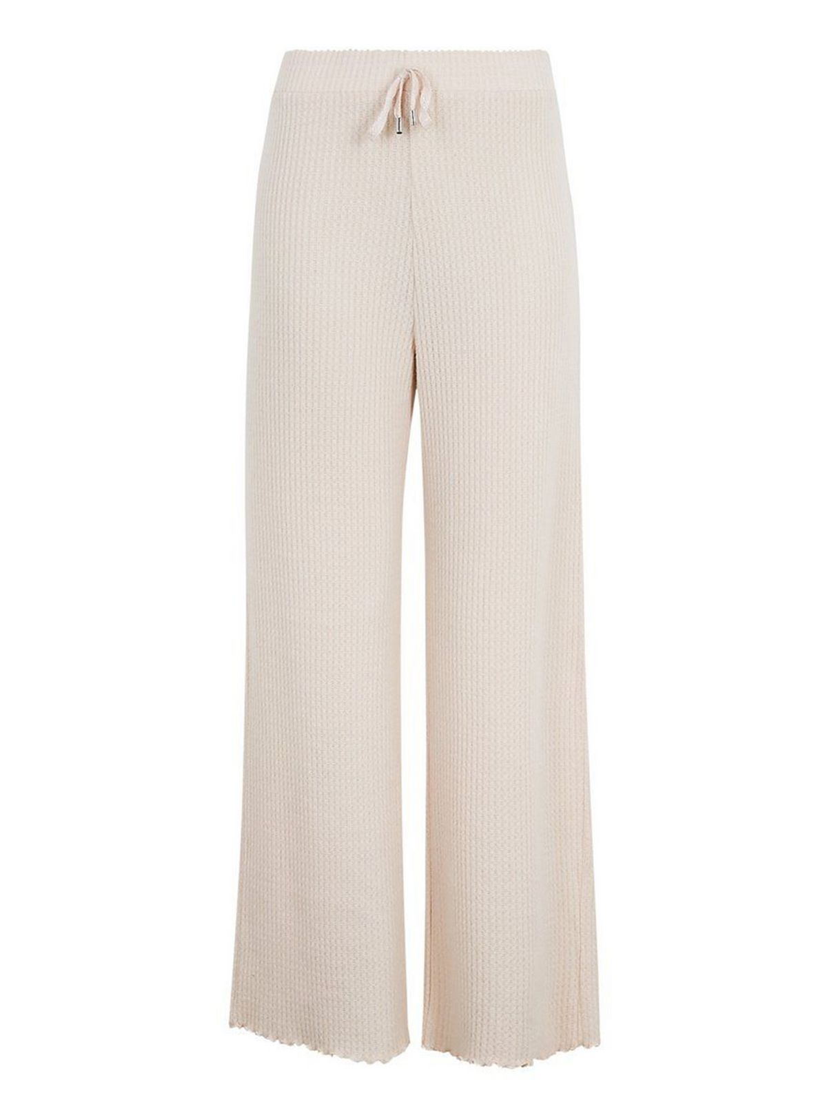 Cream Waffle Knit Frill Trim Trousers