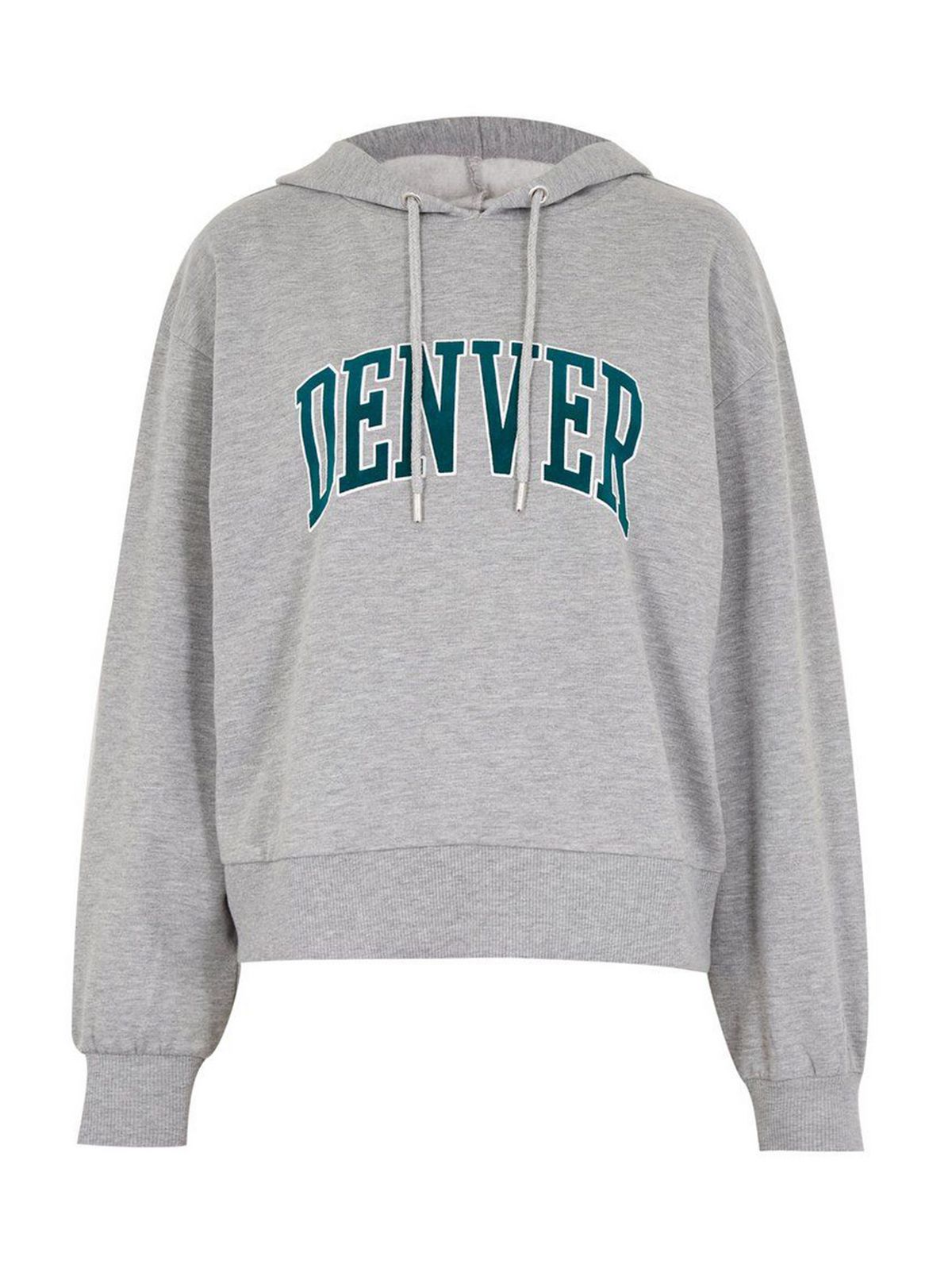 Grey Marl Flocked Denver Logo Boxy Hoodie