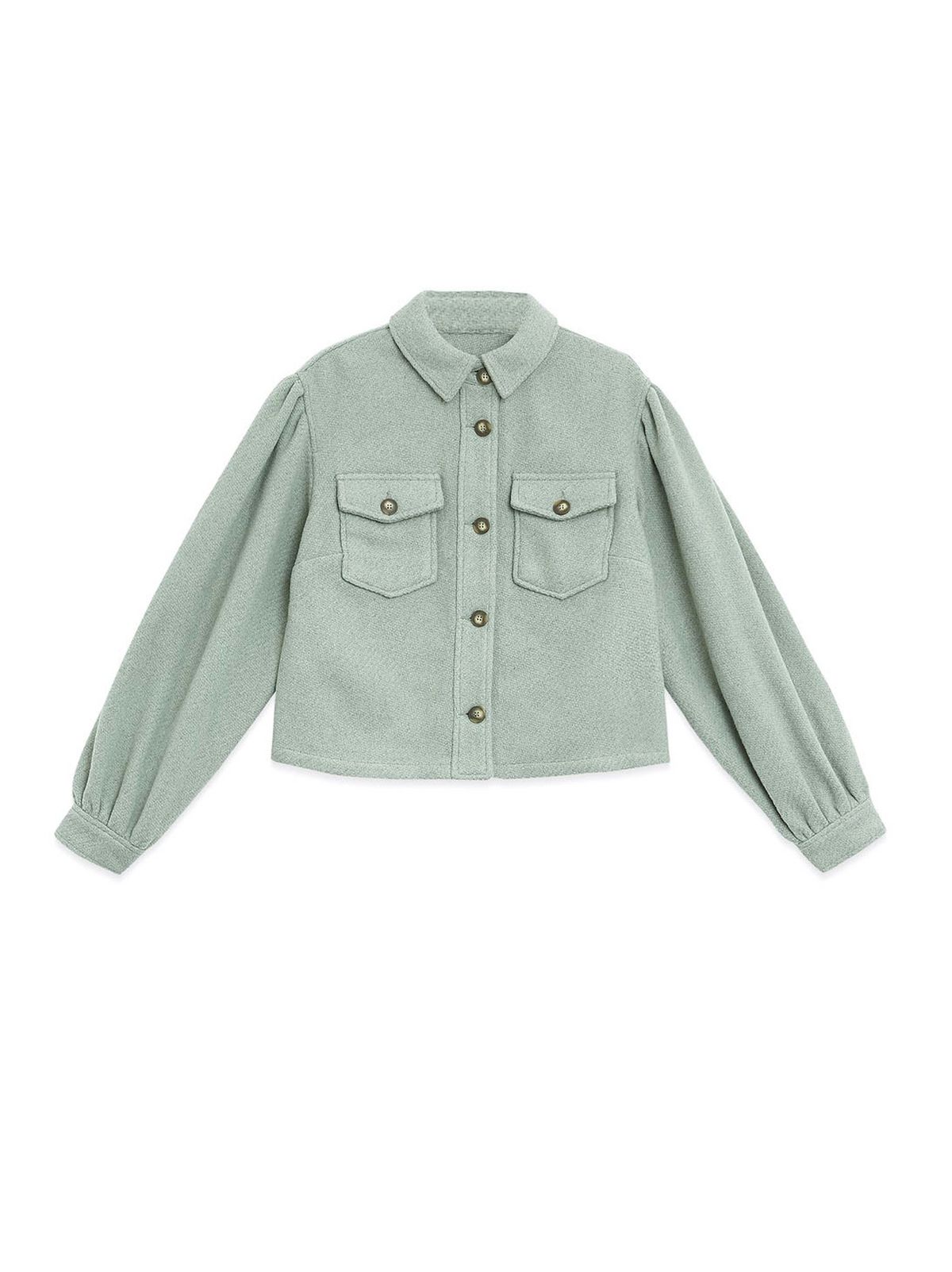 light green puff sleeve crop shacket