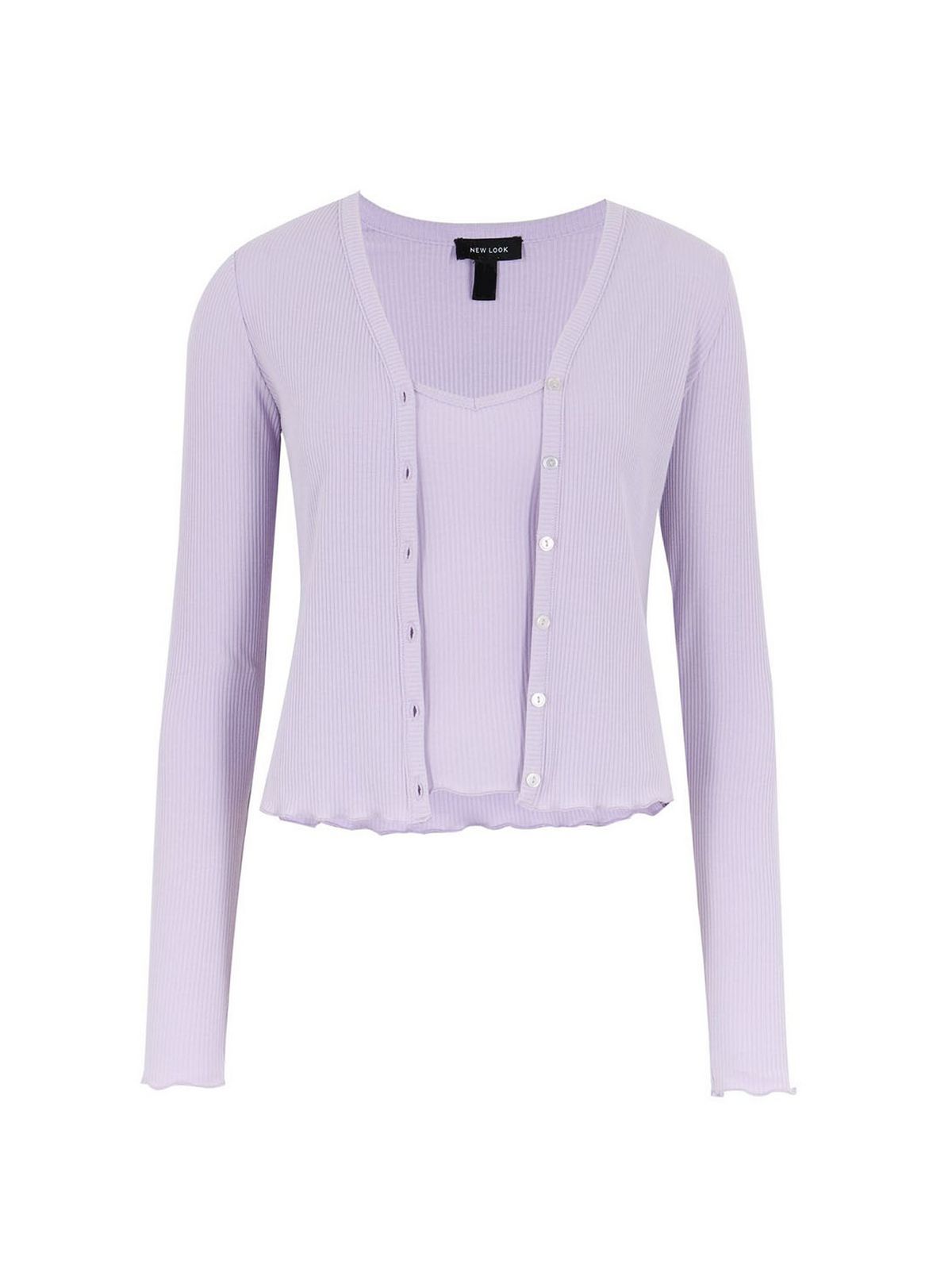 lilac ribbed cardigan and cami set