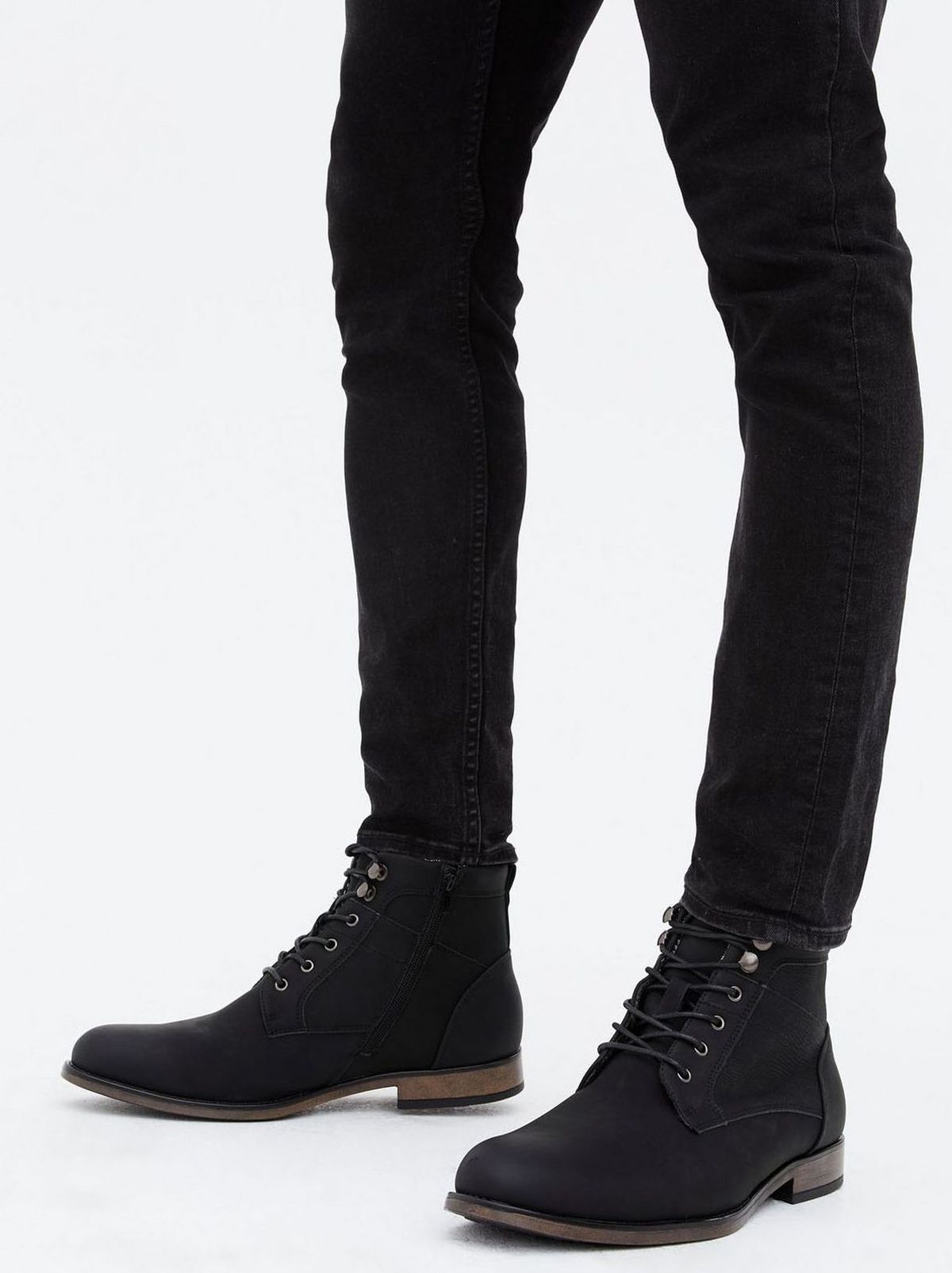 Men's Black faux snake lace up boots