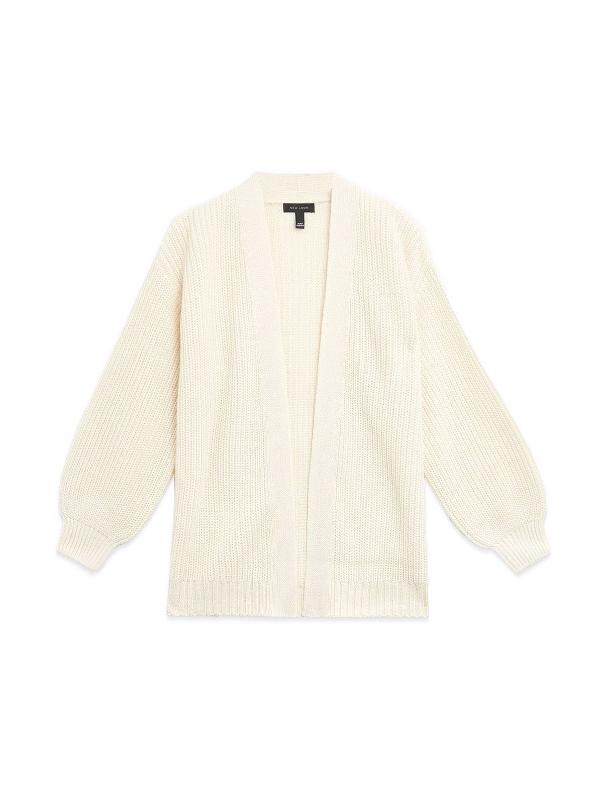 off white chunky knit puff sleeve cardigan