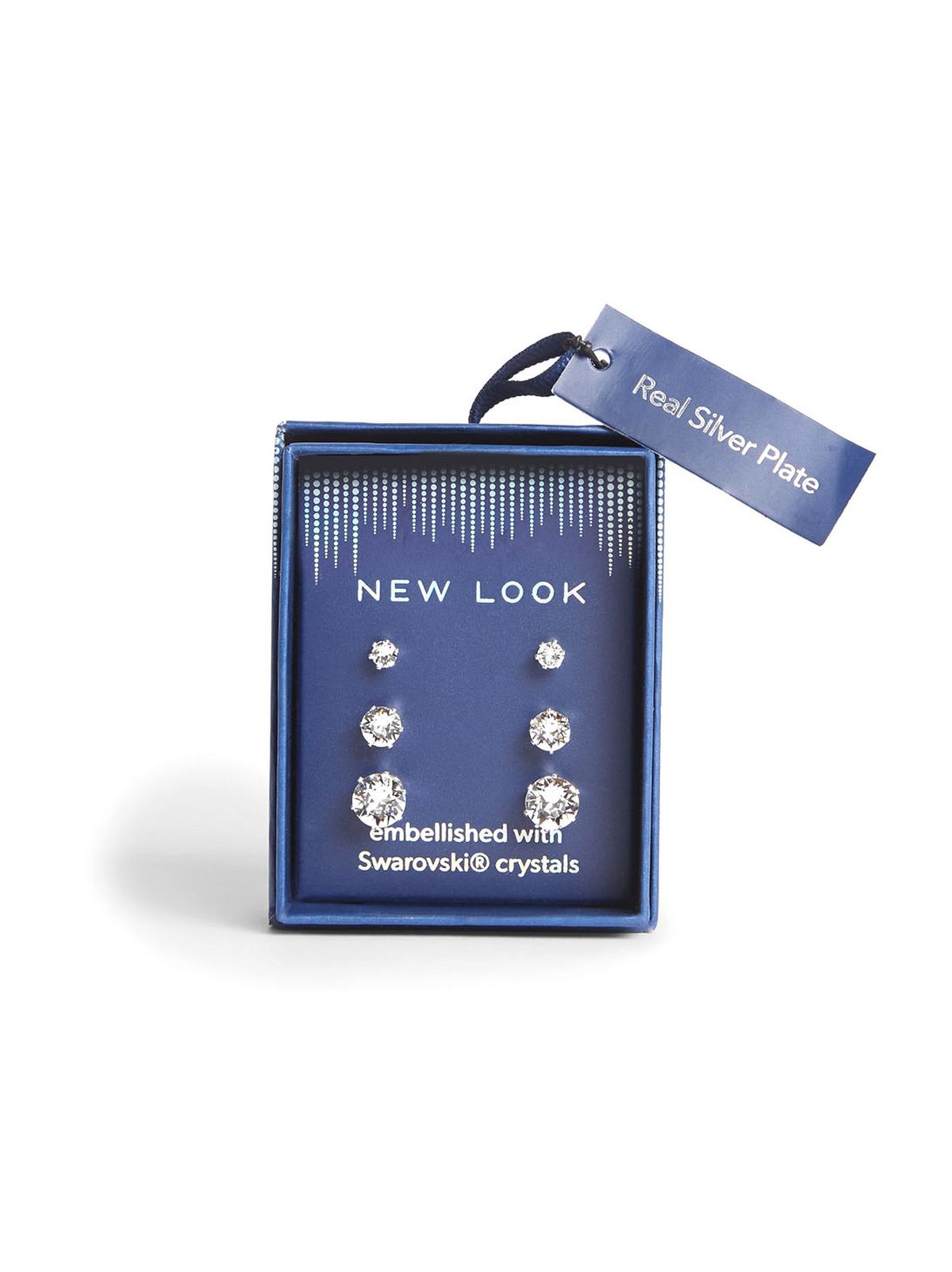 pack silver plated stud earrings with crystals from swarovski