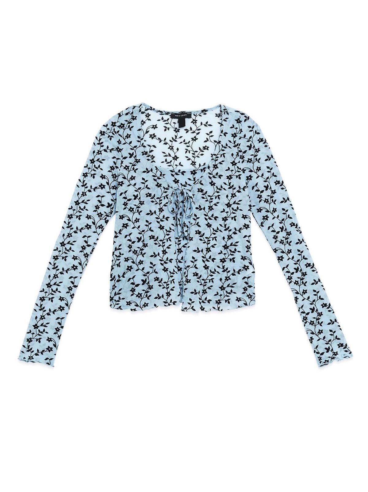 pale blue flocked floral mesh cami and cardigan set