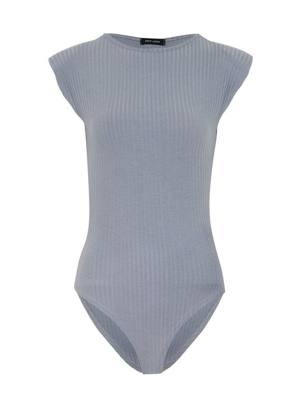 Pale Grey Shoulder Pad Ribbed Bodysuit