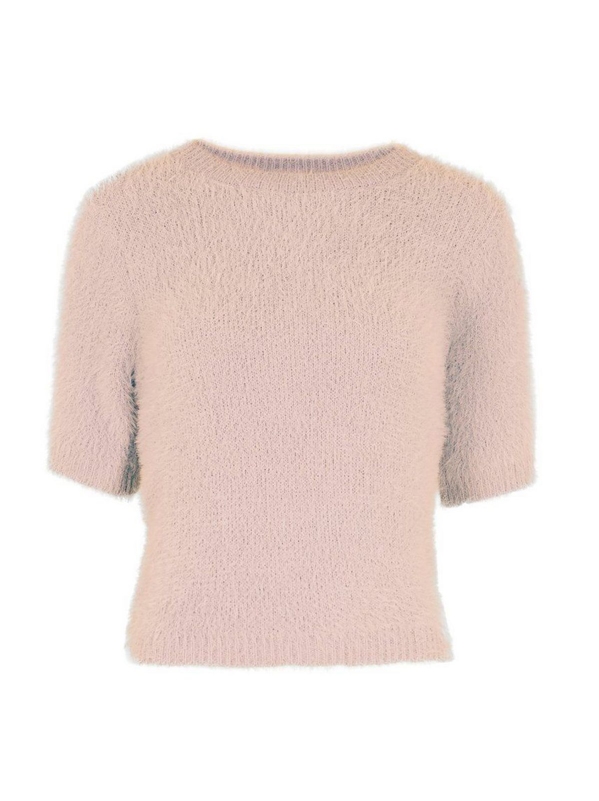 Pink Short Sleeve Fluffy Knit Top