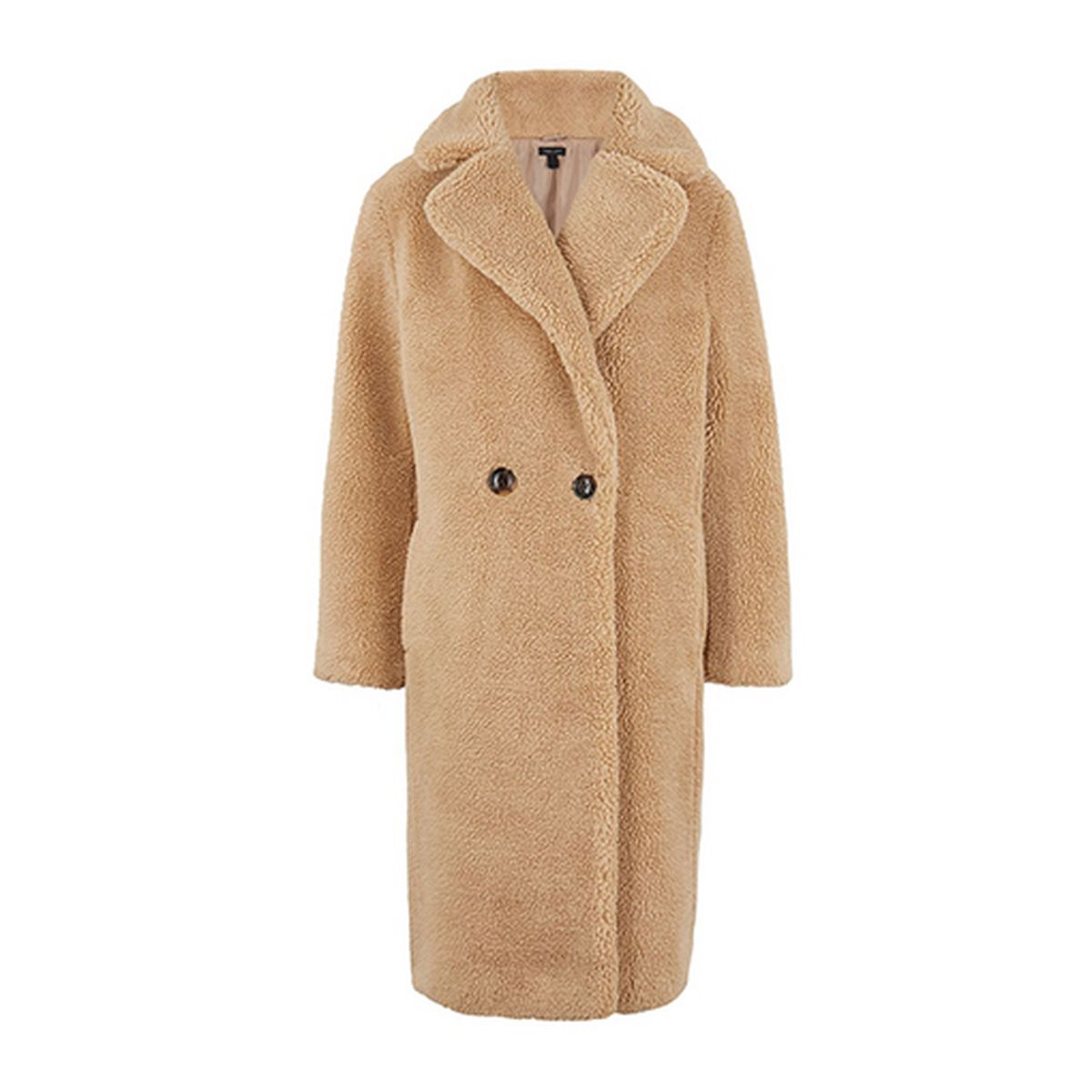Stone Double Breasted Teddy Maxi Coat